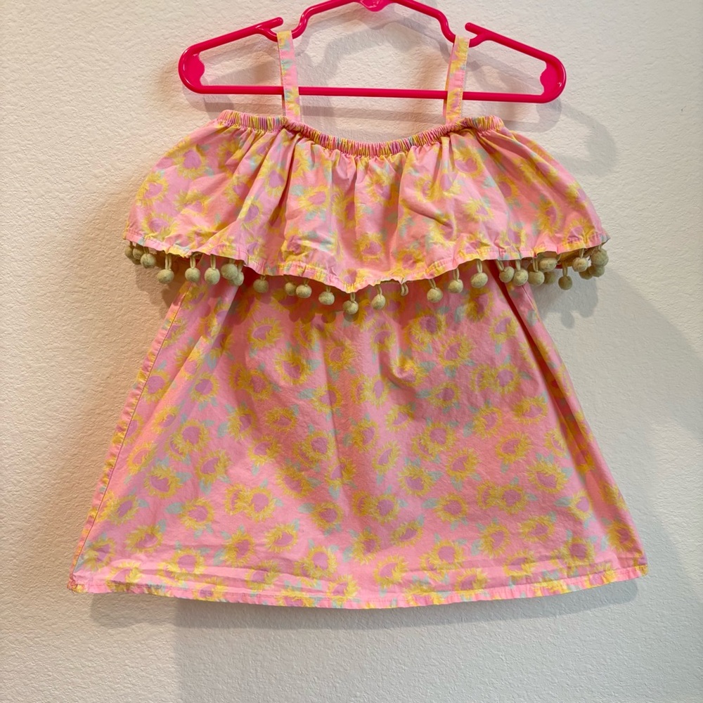 Tommy Bahama Girls Pink Sunflower Pom Pom Off-Shoulder Ruffle Top Size S (5/6)